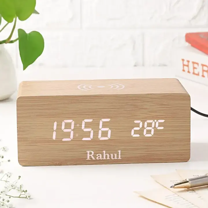 Personalised Bamboo Wireless Charger Clock